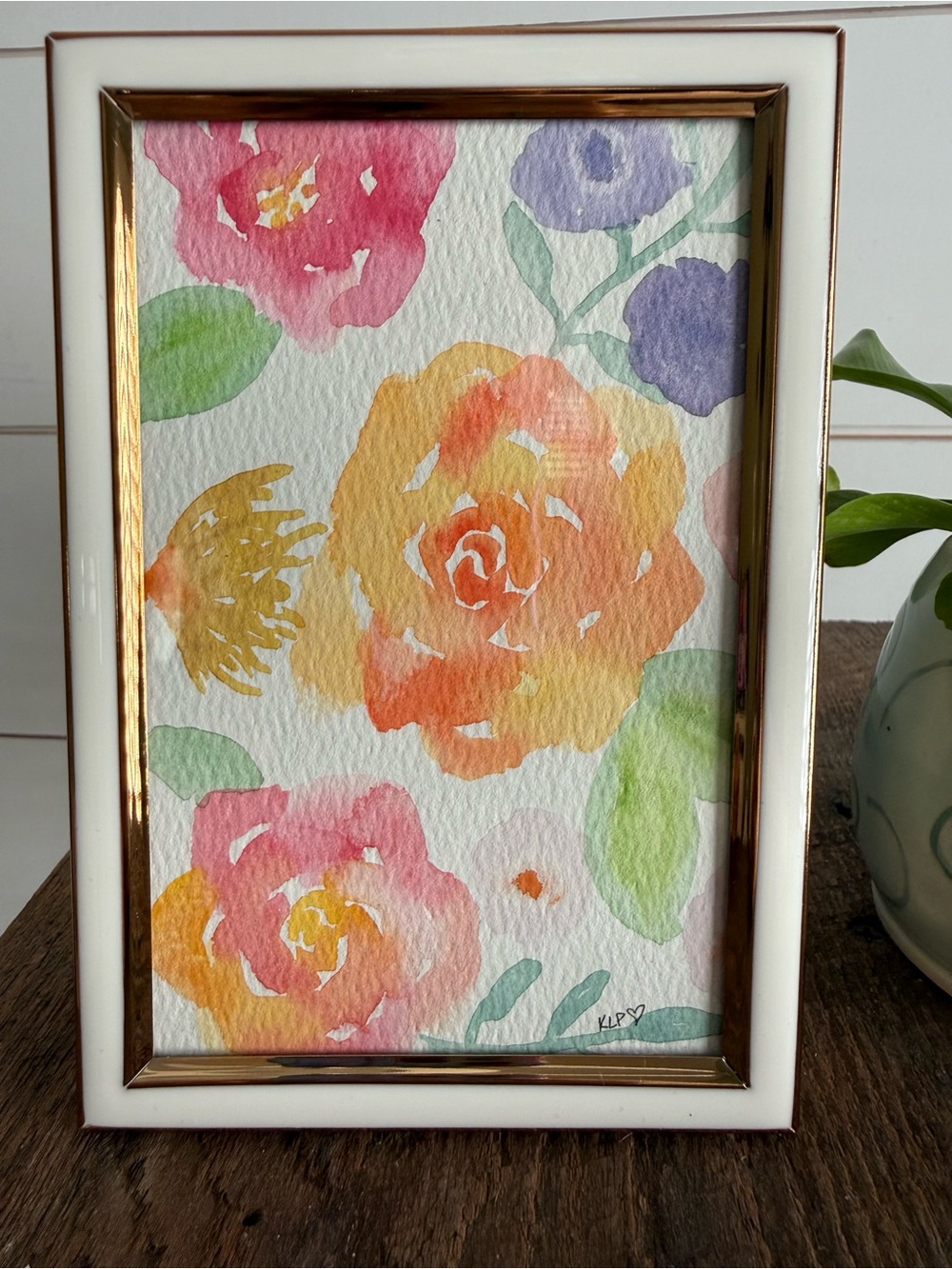 Handcrafted Watercolor Floral original in White and Gold Frame - Picture 3 of 5